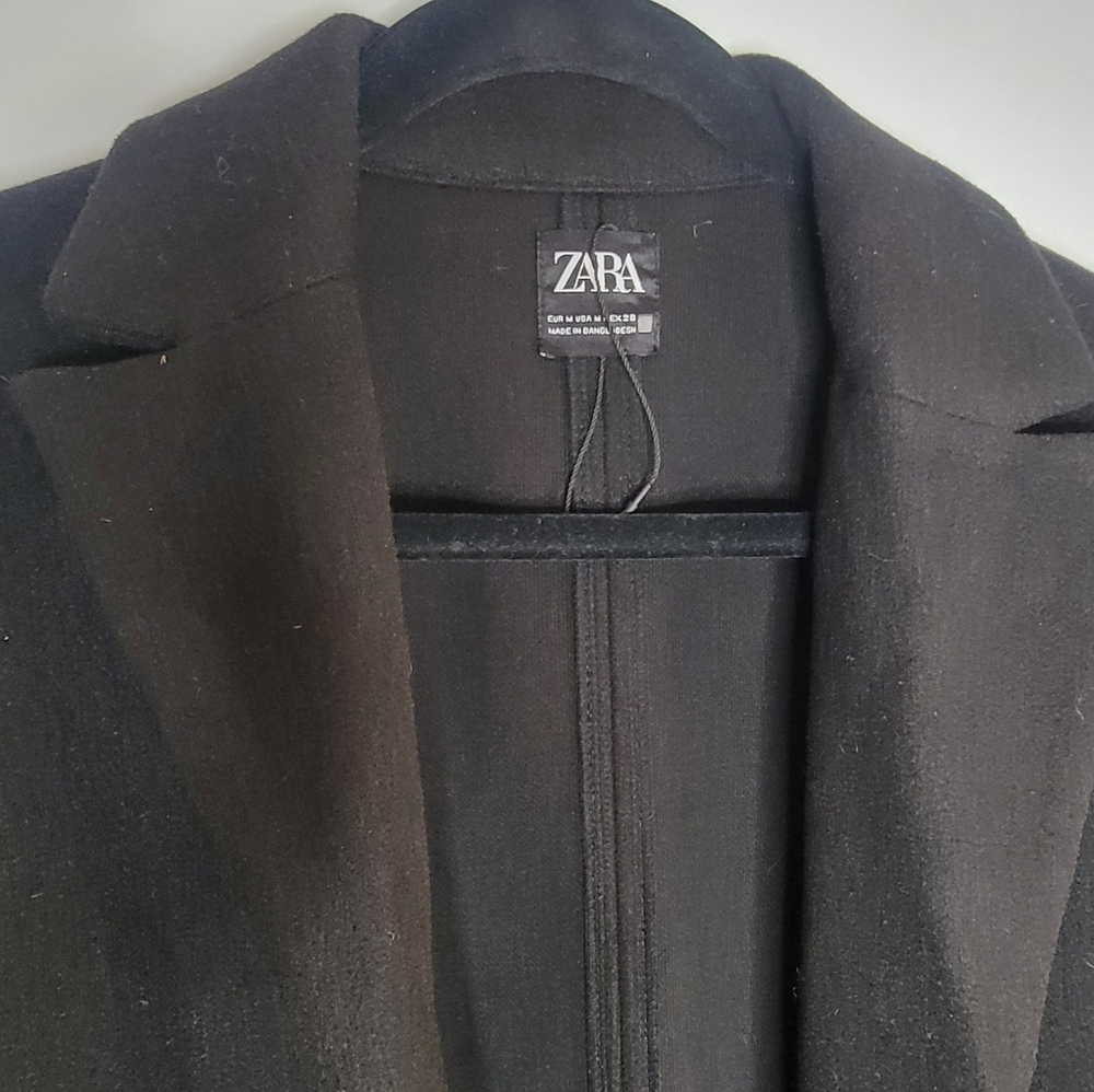 ZARA Black Long Open Front Coat Minimalist Tailored Jacket Size M - Picture 9 of 9